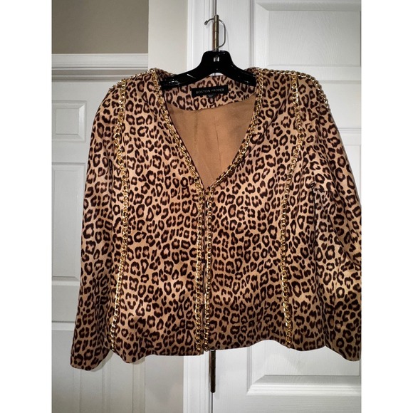 Boston Proper Leopard Print Chain Trim Blazer Jacket - Statement Piece - Picture 6 of 9